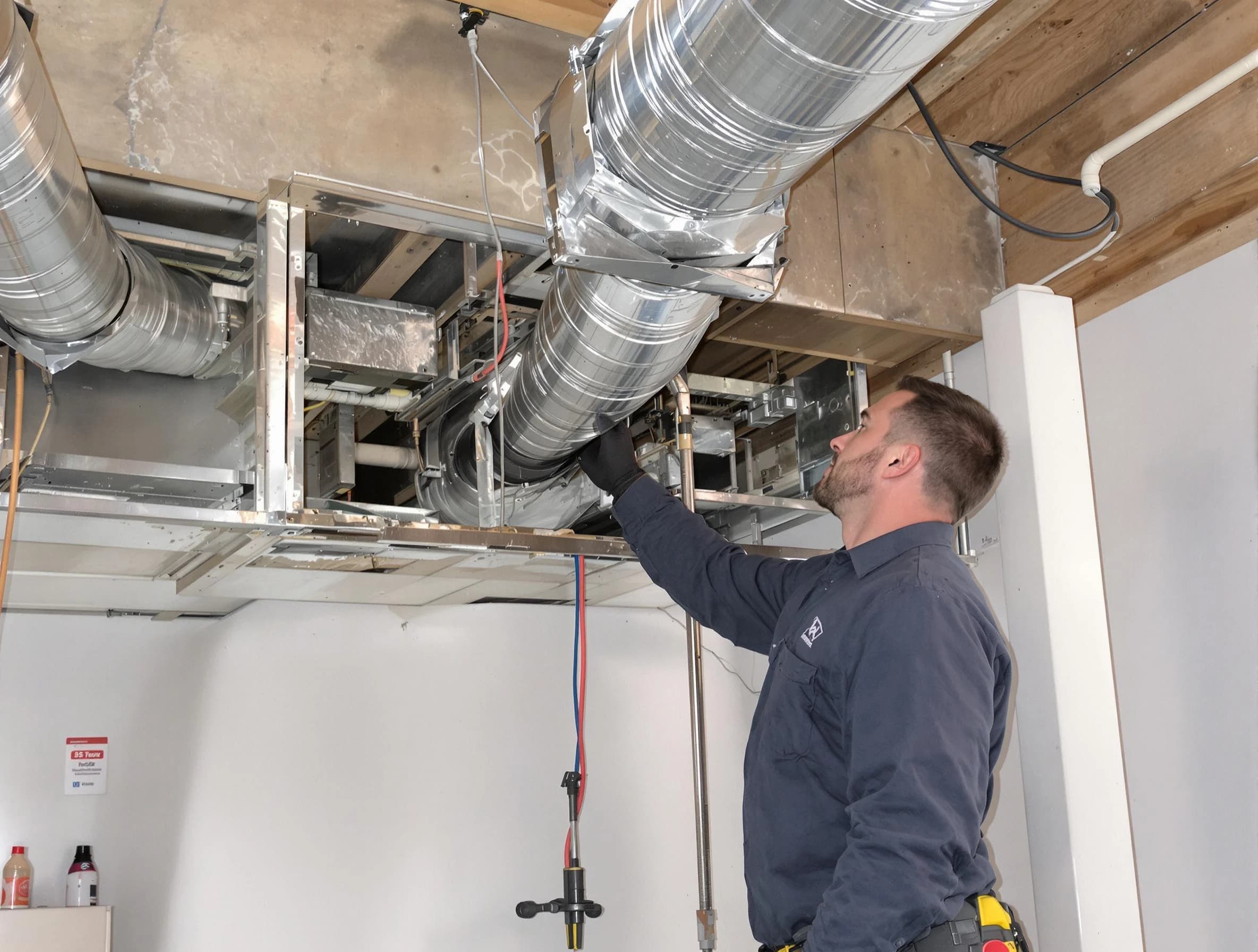 Calera Air Duct Cleaning technician performing professional air duct repair using specialized tools in Calera
