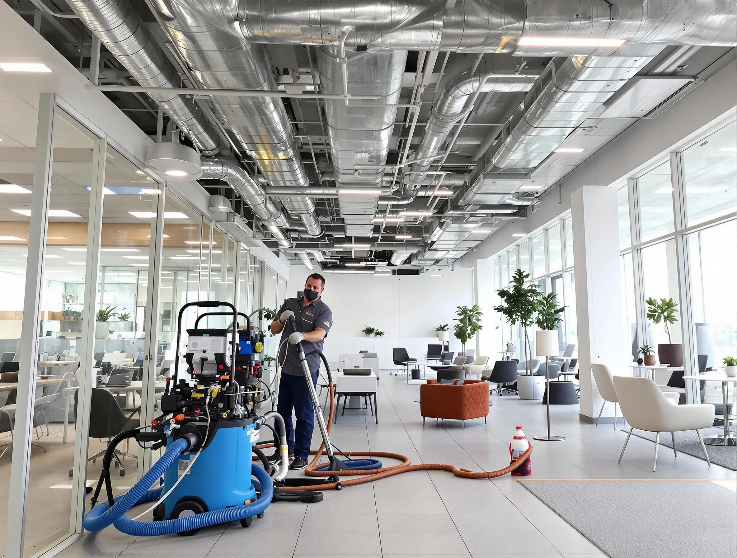 Calera Air Duct Cleaning team conducting comprehensive commercial duct cleaning at a business location in Calera