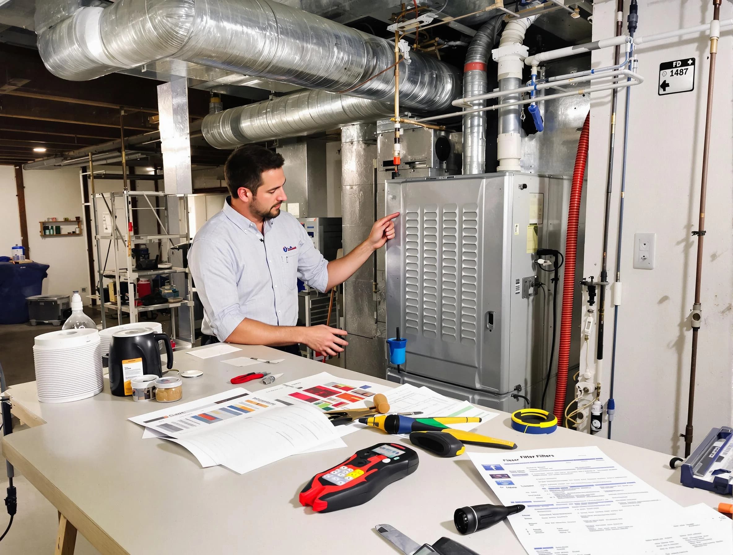 Calera Air Duct Cleaning inspector conducting detailed filter system evaluation using professional diagnostic tools in Calera