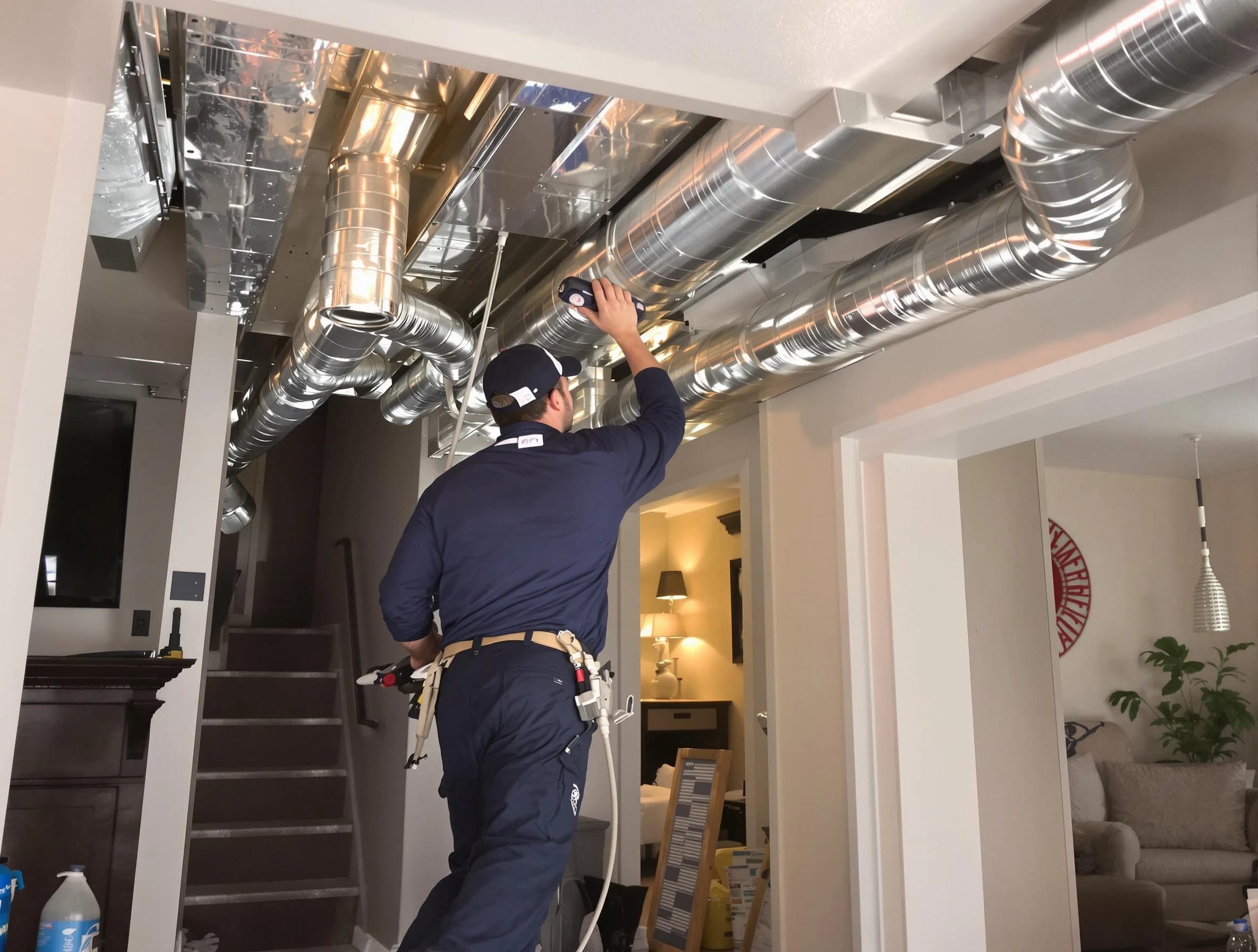 Calera Air Duct Cleaning expert performing specialized duct cleaning in a mobile home in Calera
